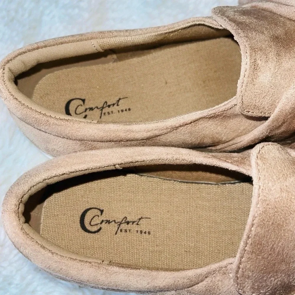 Comfort Atmosphere Taupe Pink Bow Suede Slip-on Sneakers 7.5 Women’s